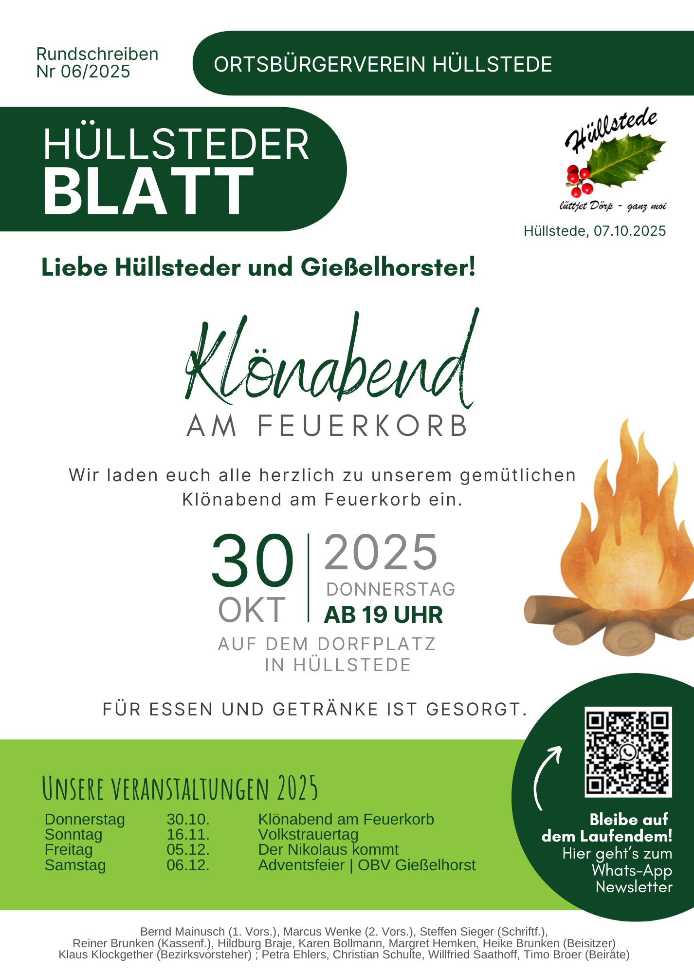 Rundschreiben 2025/06 ( Klönabend am Feuerkorb )